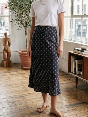 Vintage Silk Printed Midi Skirt